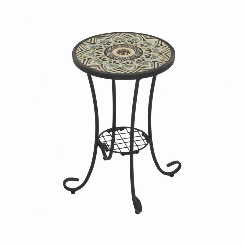Table d'appoint de patio avec tablette, Brun; noir / noir