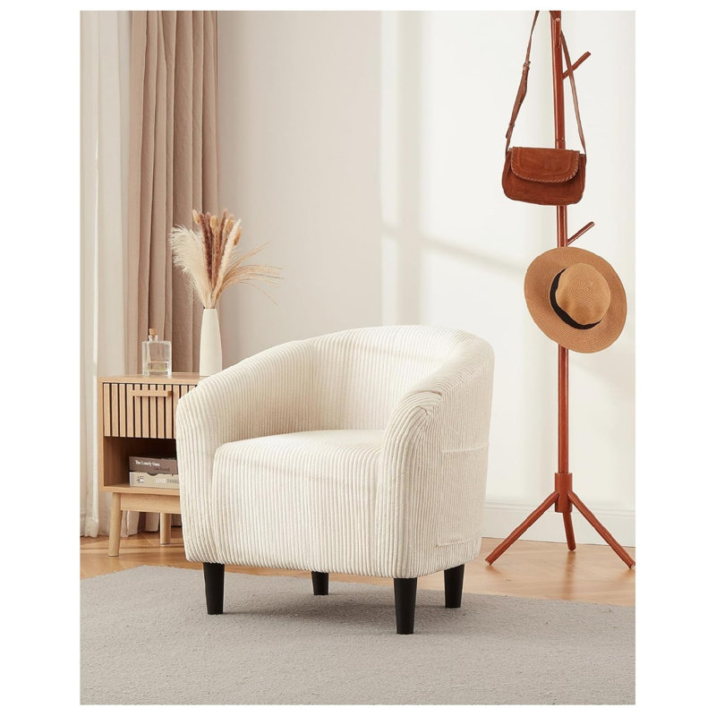 Barrel Accent Chair Corduroy Club Chair Elegant Armchair Cozy Backrest for Living Room Bedroom Reception Room Office - Beige