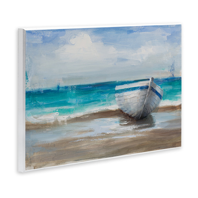 Plaque murale Painterly Boat On The Shore, design par Cloverfield & Co., H 13 po x l 19 po