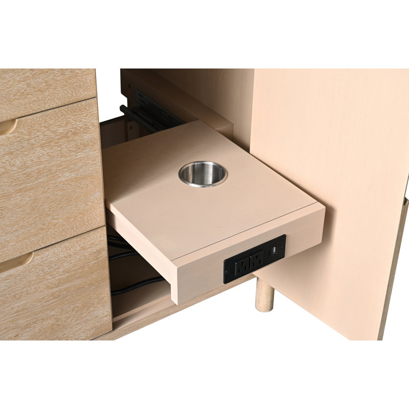 Meuble-lavabo autoportant à simple cuve 48 po avec dessus en pierre reconstituée, centrale électrique cachée, support de chargement USB et support pour sèche-cheveux Lucerne 
