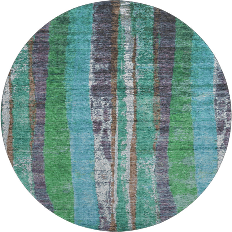 Premium Machine Washable Emest AMF1910 Stripes Rug, Round 8'