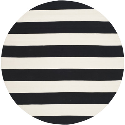 Brookvale Striped Hand-Woven Cotton Area Rug in Black/Ivory