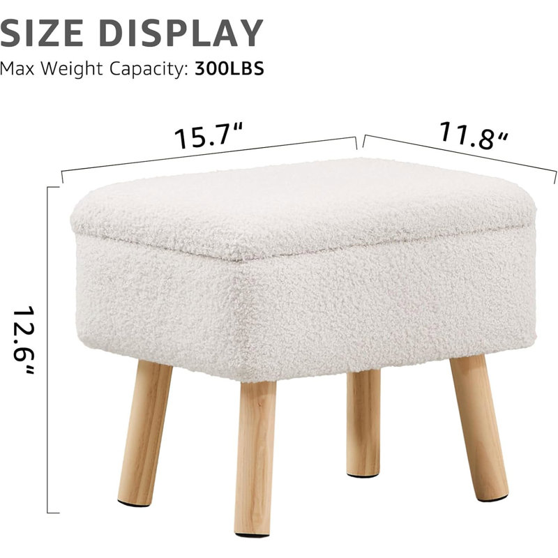 Petit tabouret d'appoint avec repose-pieds en bois, Blanc