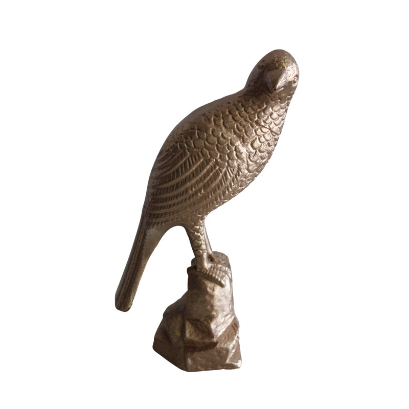 Laytona Birds Aluminum Bird on Rock with Gold Finish, Elegant Decor 7" x 5" x 15"H