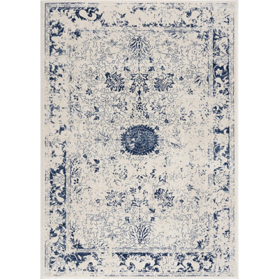 2’ X 3’ Navy Blue Distressed Floral Scatter Rug