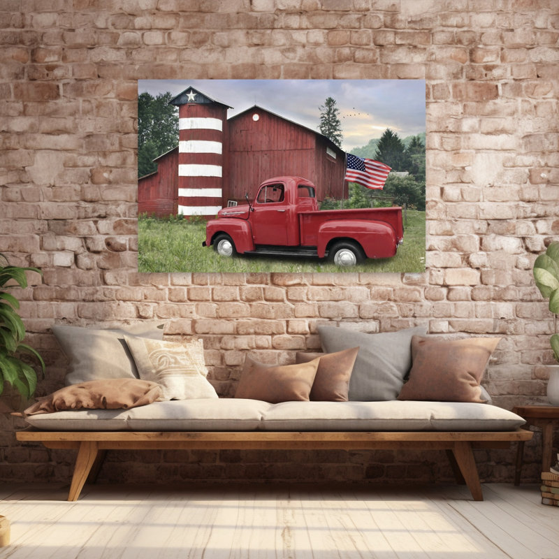 «Patriotic Farm Abstract Contemporary Landscape Art», H 40 po x l 60 po
