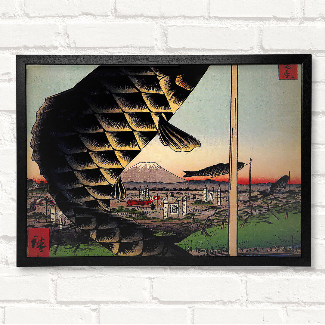 Suido Brücke und Surugadai von Hiroshige - Geschlossener Eckrahmen Kunstdrucke auf Holz