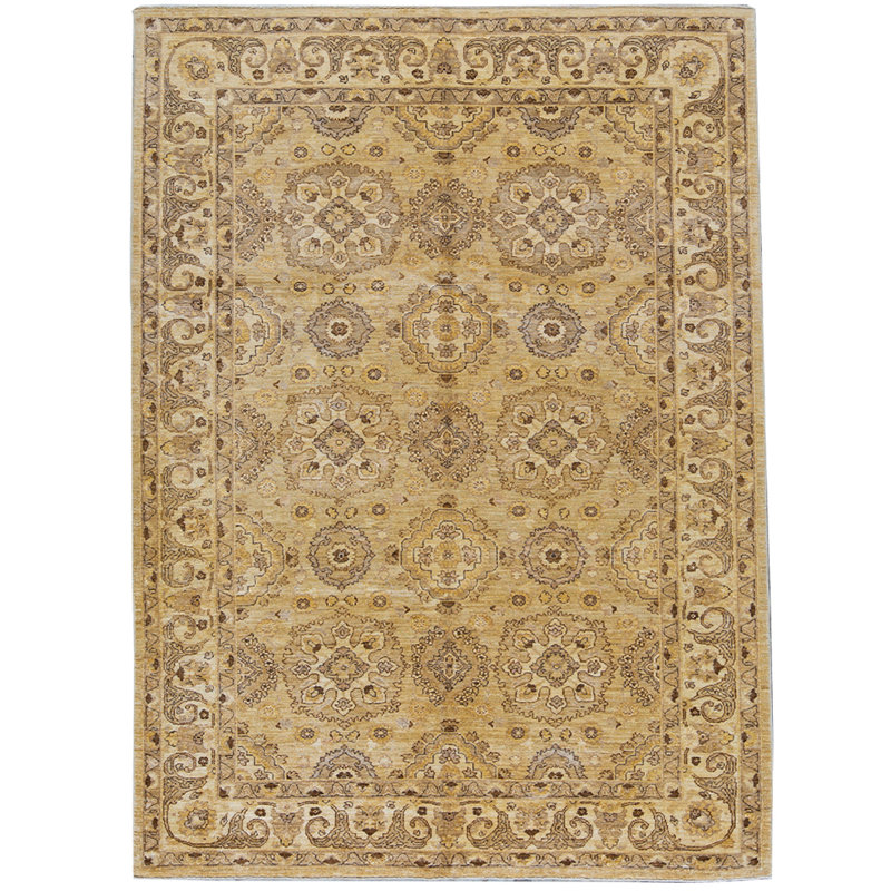 Tapis doré et beige de haute qualité noué à la main Ziegler