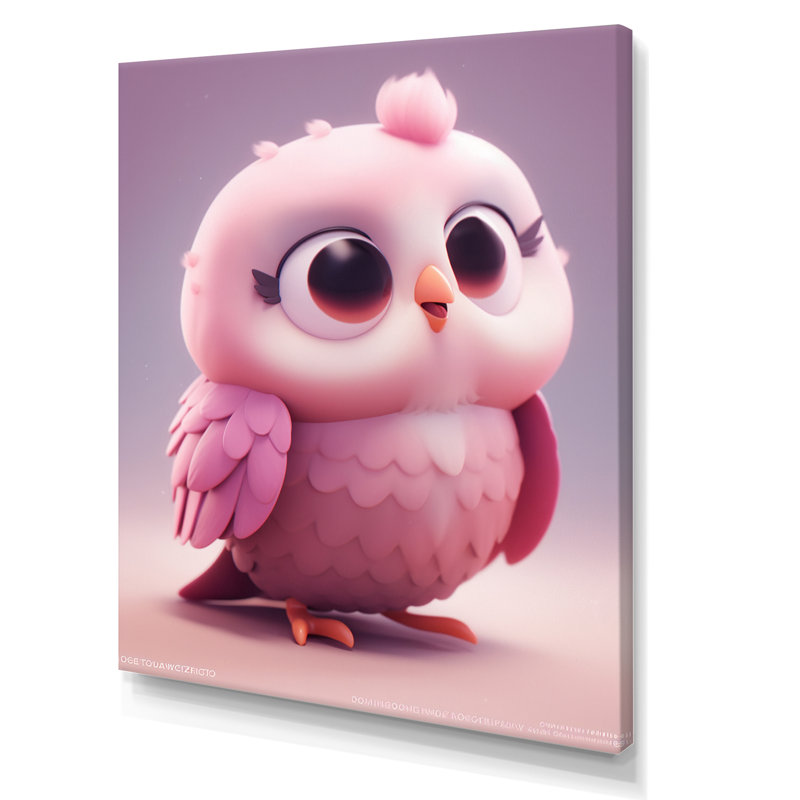 Adorable petite chouette rose - animaux, impression sur toile, Toile tendue, H 44 po x l 34 po