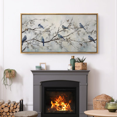 Bird " Serene Bluebirds On Branches Cute Animals Modern Art Calm Warm Extra Large Pictures "