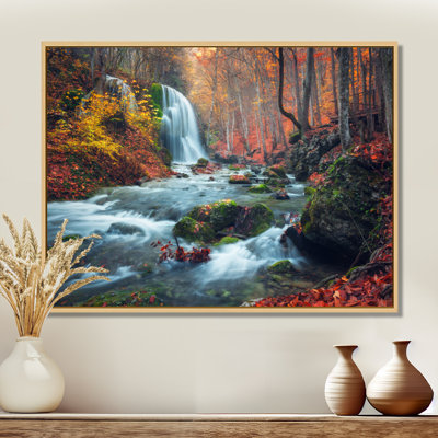 Autumn Mountain Waterfall Long View - Reproduction de photo sur toile tendue