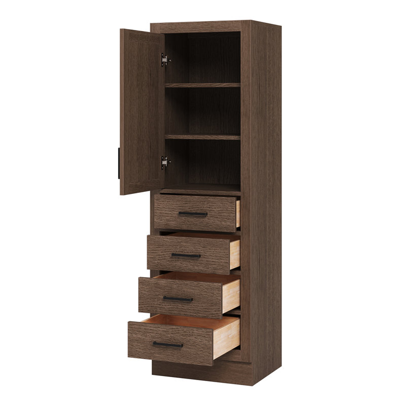 Tidworth Solid Wood Linen Cabinet, Pre-assembled, 65"H x 20"W, Brown Oak