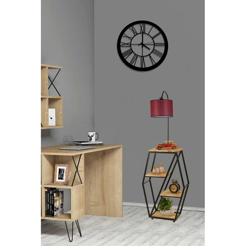 Lampe moderne sur pied rouge Claret avec structure en métal et bibliothèque 100% bois de sapin, hauteur totale 65 po | Douille E27, 40 W maximum | Élégante finition électrostatique séchée au four | Parfait pour la décoration de fantaisie et de campagne dans le salon ou le bureau