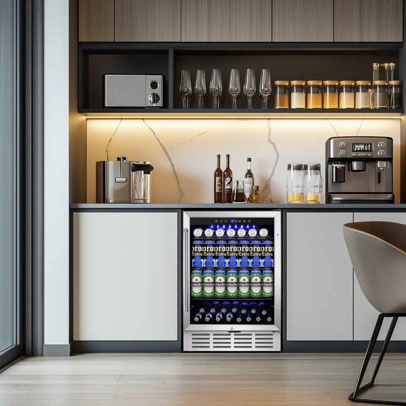 Refroidisseur à boissons 24 pouces autoportant / encastré de 24 pouces - Réfrigérateur de bar domestique silencieux et écoénergétique