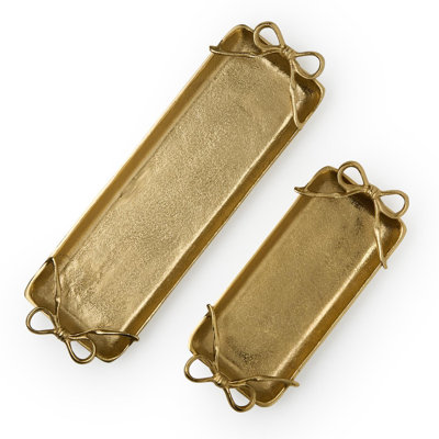 Gold Bow Serving Tray 1.5" H Recycled Aluminum Food Safe Set of 2