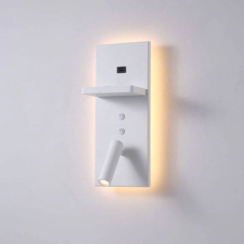 UltraBeam 3 Watt White Bedroom Wall Light With Reading Light - USB & Wireless Charging