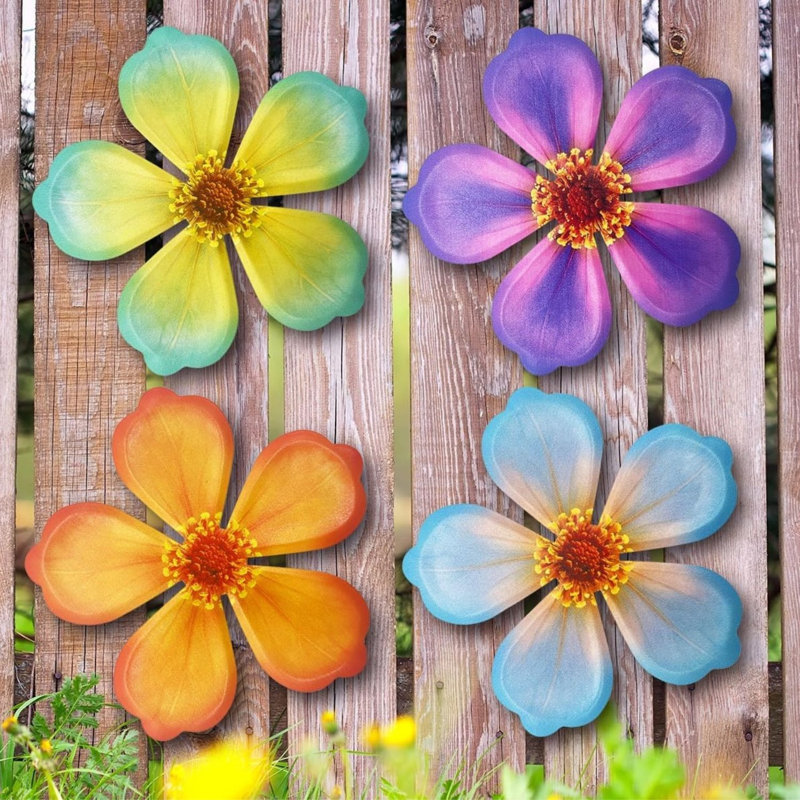 Ensemble de 4 décorations murales fleur en métal
