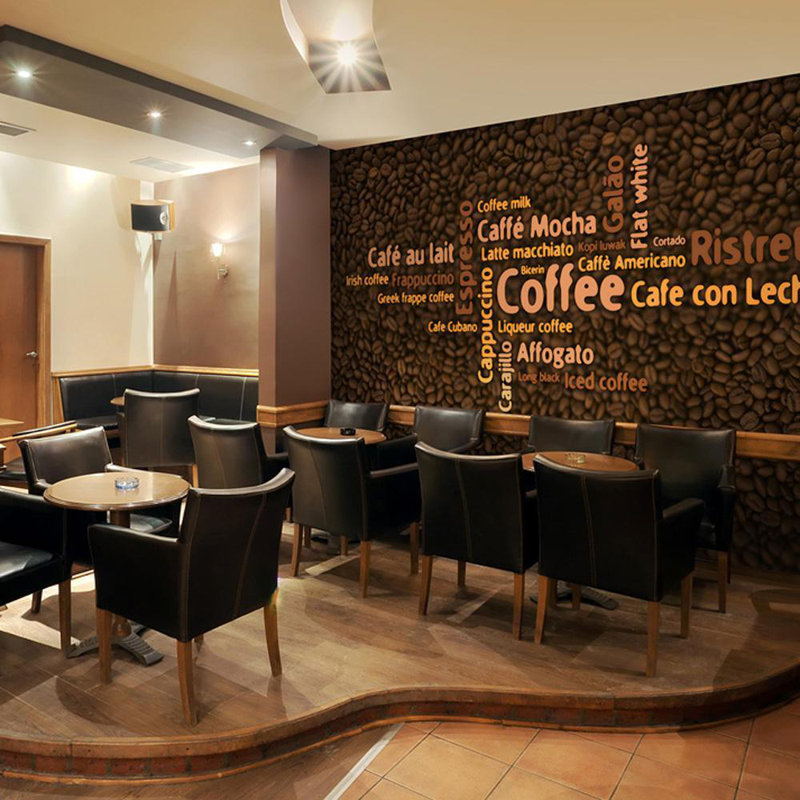 Murale café mots et grains de café, L 121 po x l 157 po