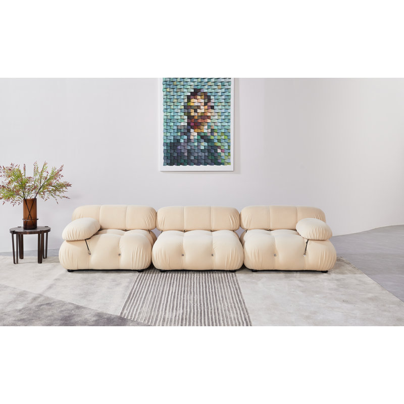 Leeven Upholstered 76'' Loveseat, 26.7" H x 114" W x 38" D, Beige Velvet