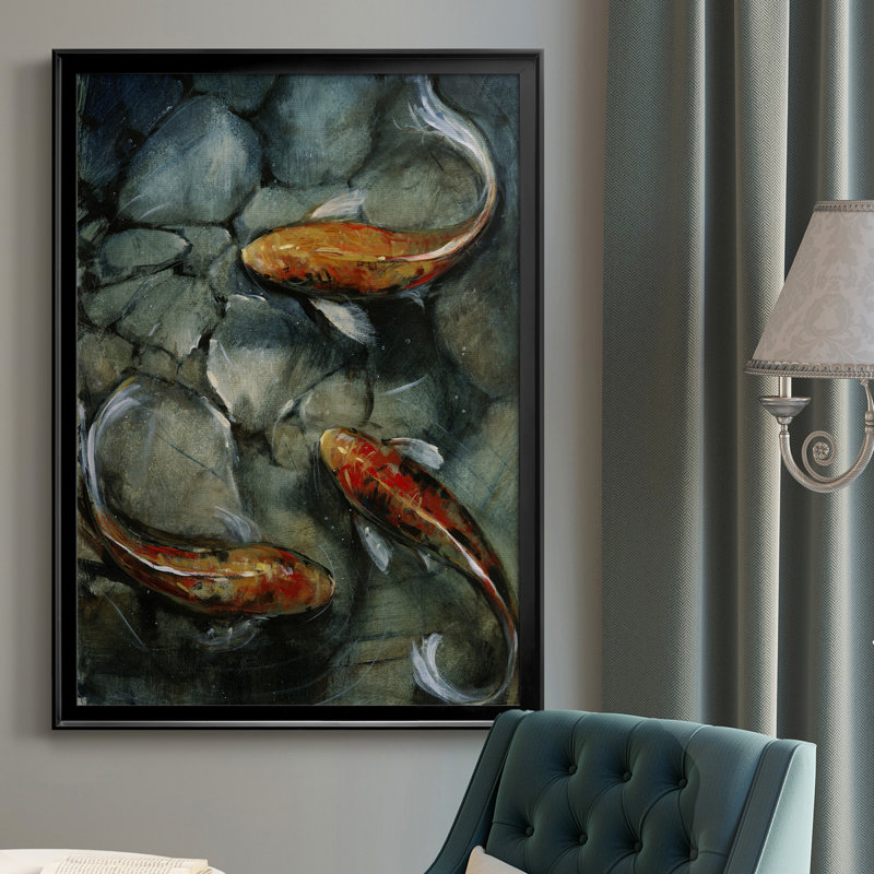 Tres Koi I - cadre photo, impression sur toile, Noir, H 30,5 po x l 22,5 po x P 1 po