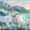 «Pastel Coastal Village and Mountain Shoreline», art mural sur toile tendue