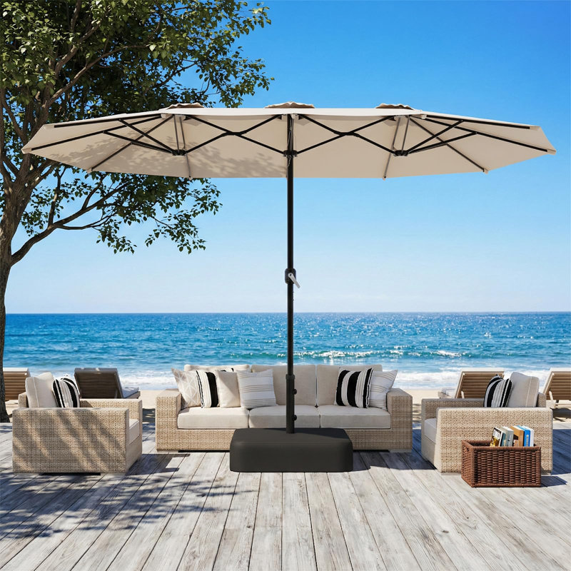 Parasol d'extérieur double face avec base incluse, Beige