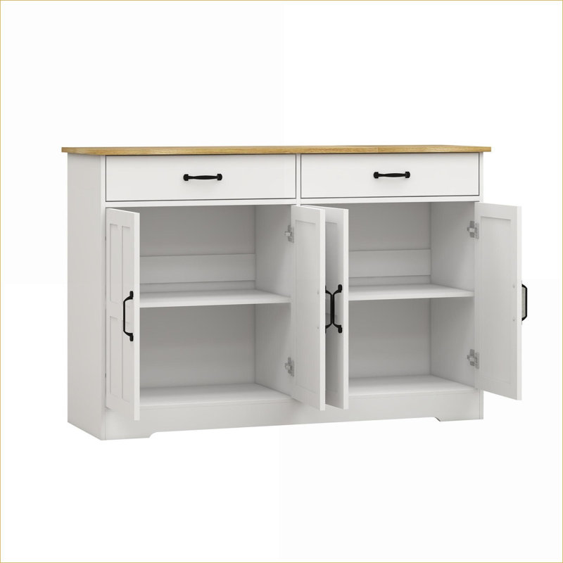 Armoires, buffet de rangement blanc cassé 47,95 po avec 2 tiroirs et 4 portes pour le salon / la salle à manger | Bois aggloméré | Cuisine