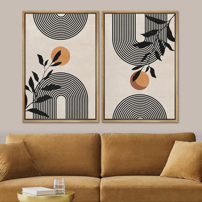 «Geometric Illusion Polygons Forest Plants Abstract Shapes Modern Art Wall Decor Artwork Bohemian», reproduction d'art encadrée sur toile
