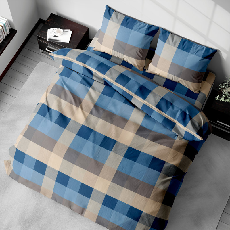 Sovann Cotton Chequered Duvet Cover Set with Pillowcases