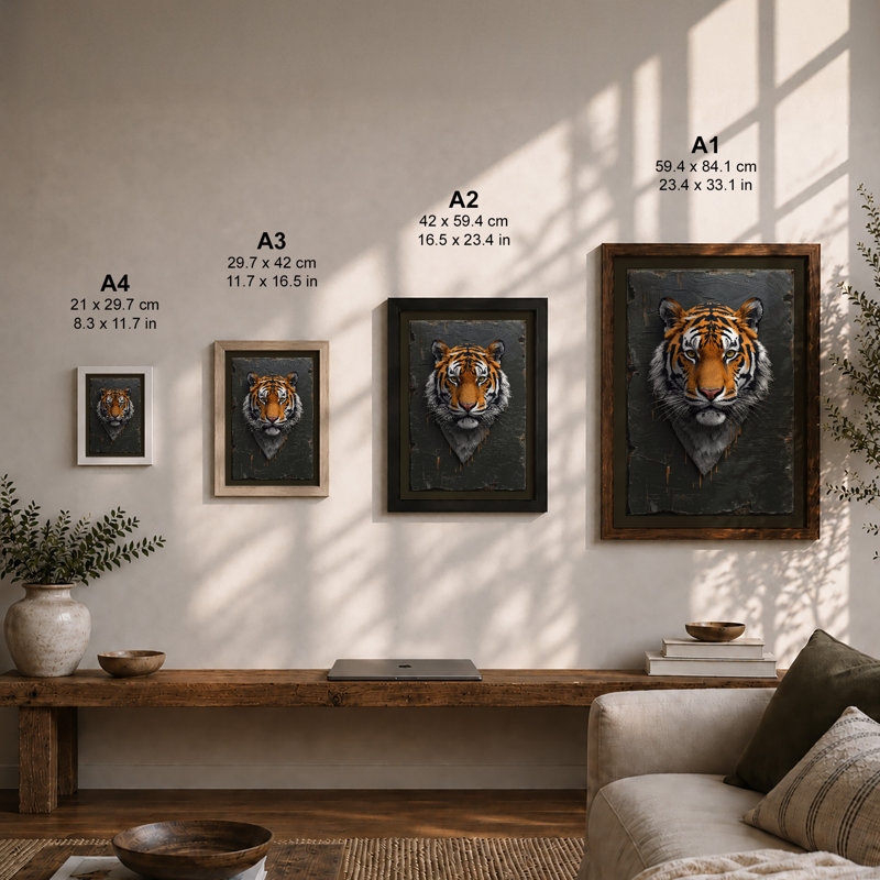 Tiger's Gaze Realism - Framed Print, A4 - 29.7 x 21.0 cm, White