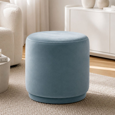 18.5" Round Swivel Velvet Upholstered Ottoman Stool
