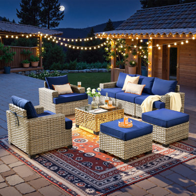 8 Pieces Modular Wicker Rattan Patio Furniture Set With Cushions