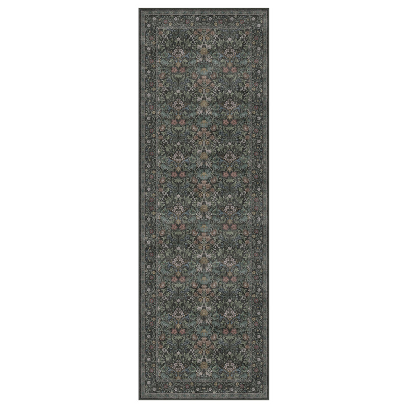 Vlive Modern Floral Non-Slip Machine Washable Dark Green/Teal Indoor Area Rug, Runner 2'3" x 6'