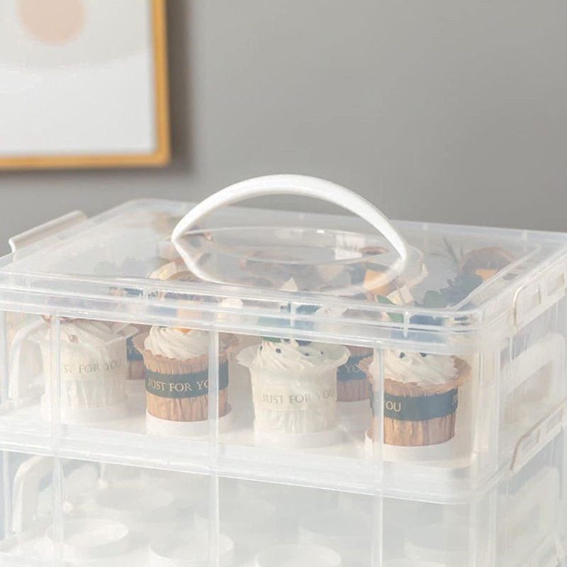 3 Tier Cupcake Carrier With Lid,Holds 36 Cupcakes Or 3 Large Cakes Food Transporter Container With 3 Tier Stackable Layer Insert