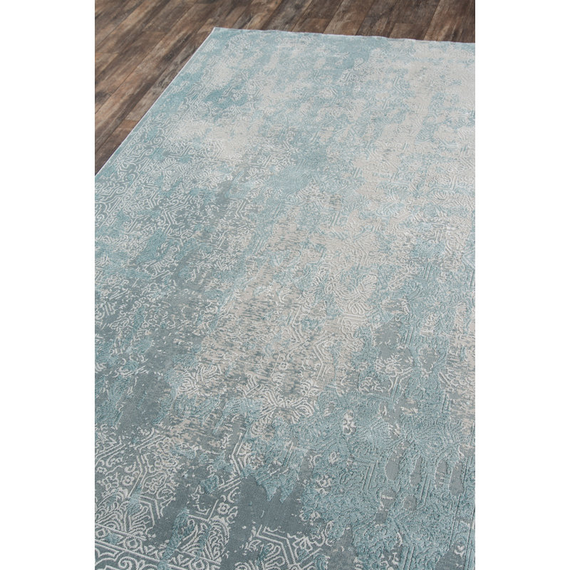 Tapis bleu clair Power Loom, Rectangle 1 pi 10 po x 2 pi 10 po