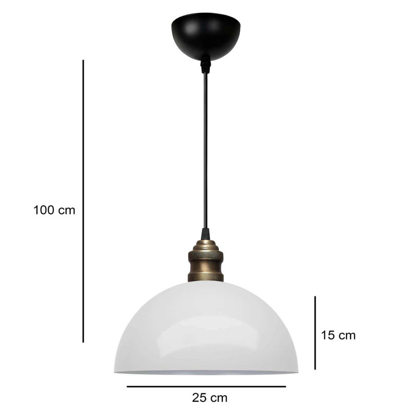 Elegant White Metal Chandelier, Ø9.8 x 5.9 inches | 1 x E27 Socket (Max 40W) | Total Height: 4 ft | 90 cm Adjustable Cable | Stylish Lighting for Living Room, Dining Room, and Entryway | IP20 Rated