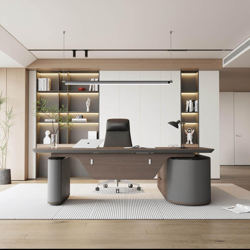 Large Executive Office Desk with File Cabinet, Sit & Stand L Shaped Executive Desk, Adjustable Luxury Office Desks for Boss, Business Owners, Managers and Supervisors