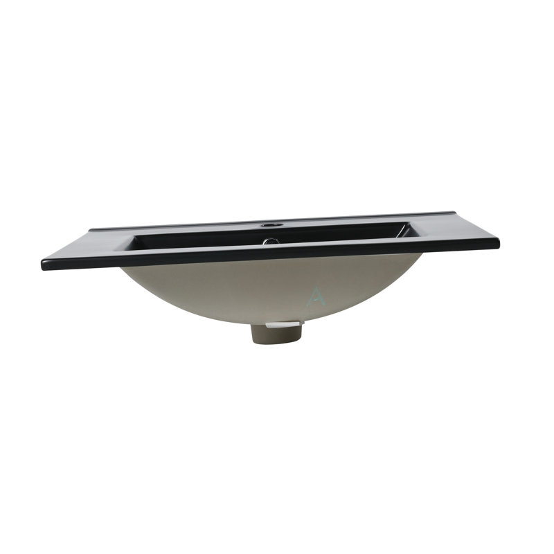 Lavabo de comptoir en céramique noire 24 po, profondeur 4,72 po, épaisseur 0,81 po, vasque à installation facile 24 po, profondeur, comptoir, finition
