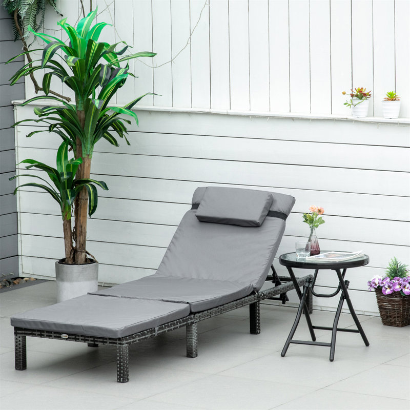 Aymelia 195cm Long Reclining Single Chaise with Cushions, Grey, Grey