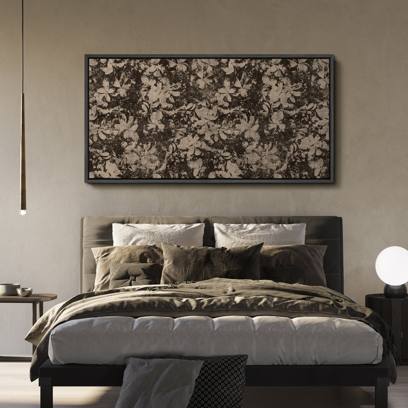 Abstrait botanique rétro à motif floral Twilight Garden Silhouette, impression sur toile, H 30 po x l 60 po