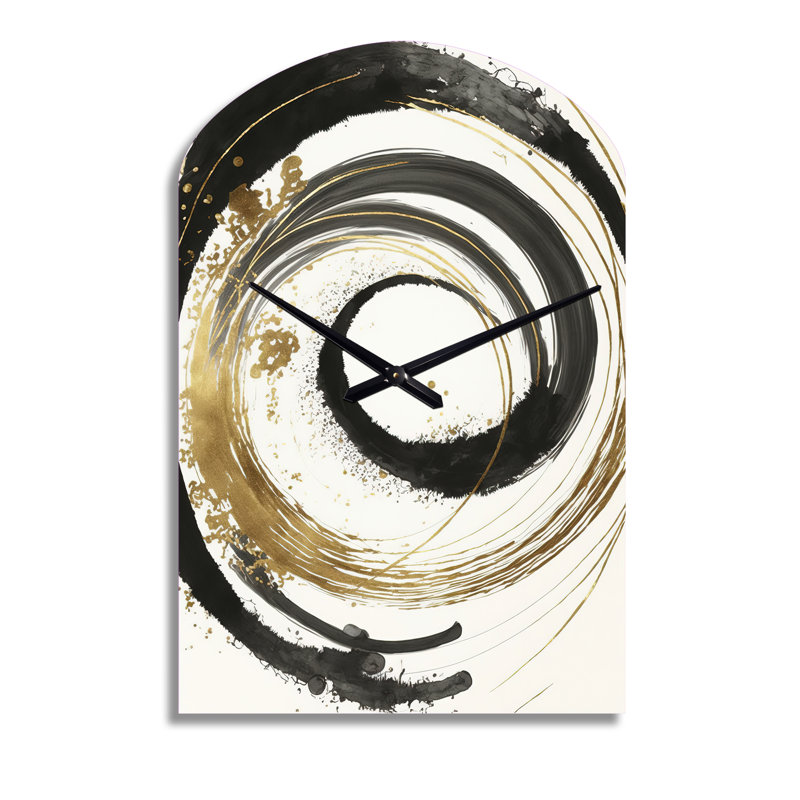 «Black and Gold Curves IV - Abstract Spirals», horloge murale, Grand