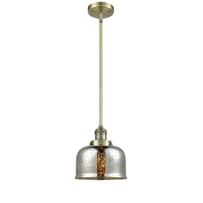 Luminaire suspendu en forme de dôme à 1 lumière Celaya, H 10 po x l 8 po x P 8 po, Argent mercuré, Laiton antique