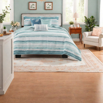 Calming Aqua Bedding Sets, Cotton Material, Coastal Modern Style, Home Comfort