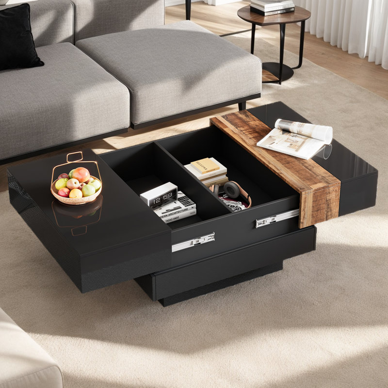 Table basse carrée avec plateau coulissant, Noir