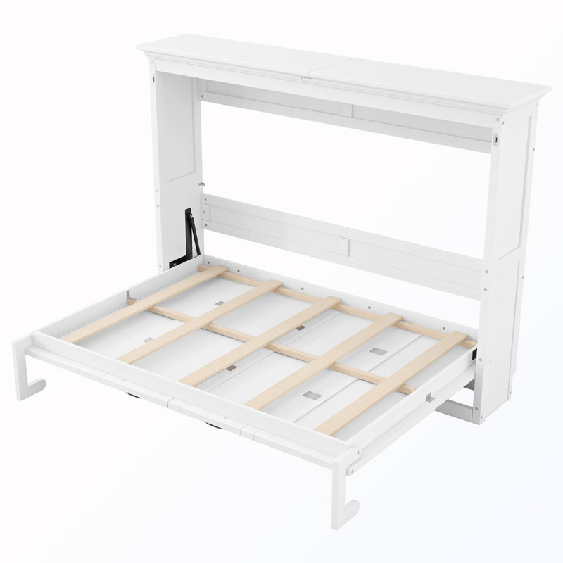 Lit escamotable double en bois, Blanc, Double
