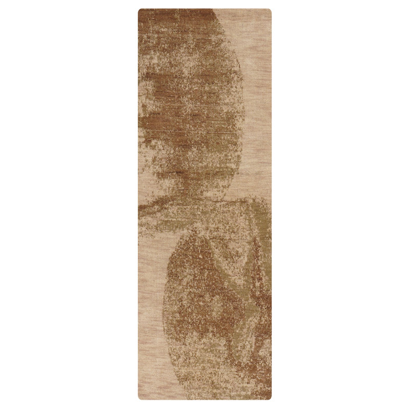 Hand Loom Knotted Wool Contemporary Beige | Brown Runner Area Rug, Runner 2'6" x 6'
