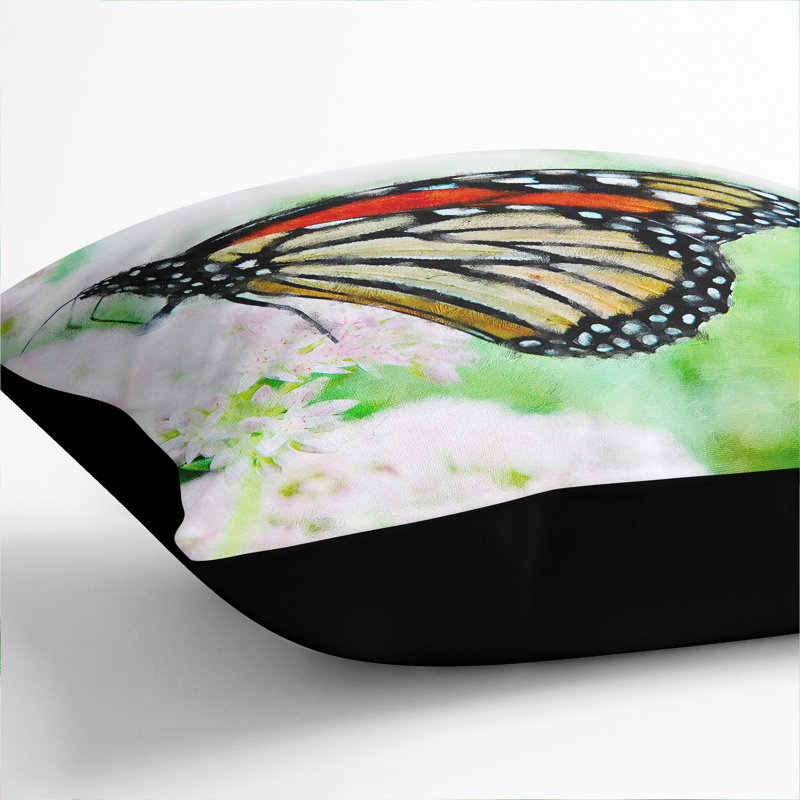 Monarch Butterfly Painting Square Throw Cushion, 40cm H x 40cm W x 15cm D, Black