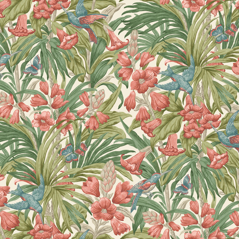 Floral 32.82' L x 27.58" W Wallpaper Roll, Red/Green
