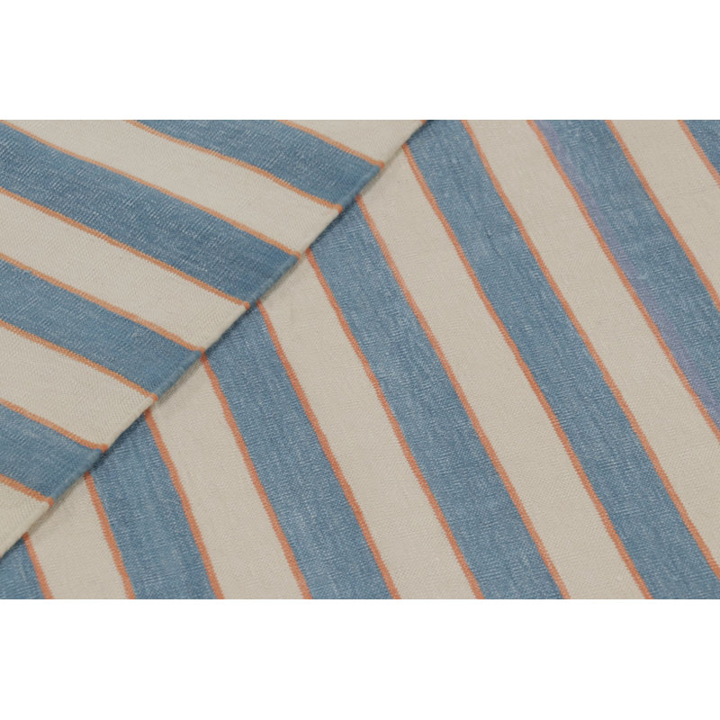 Rug & Kilim’S Indian Dhurrie Rug In Slate Blue And Ivory Stripes