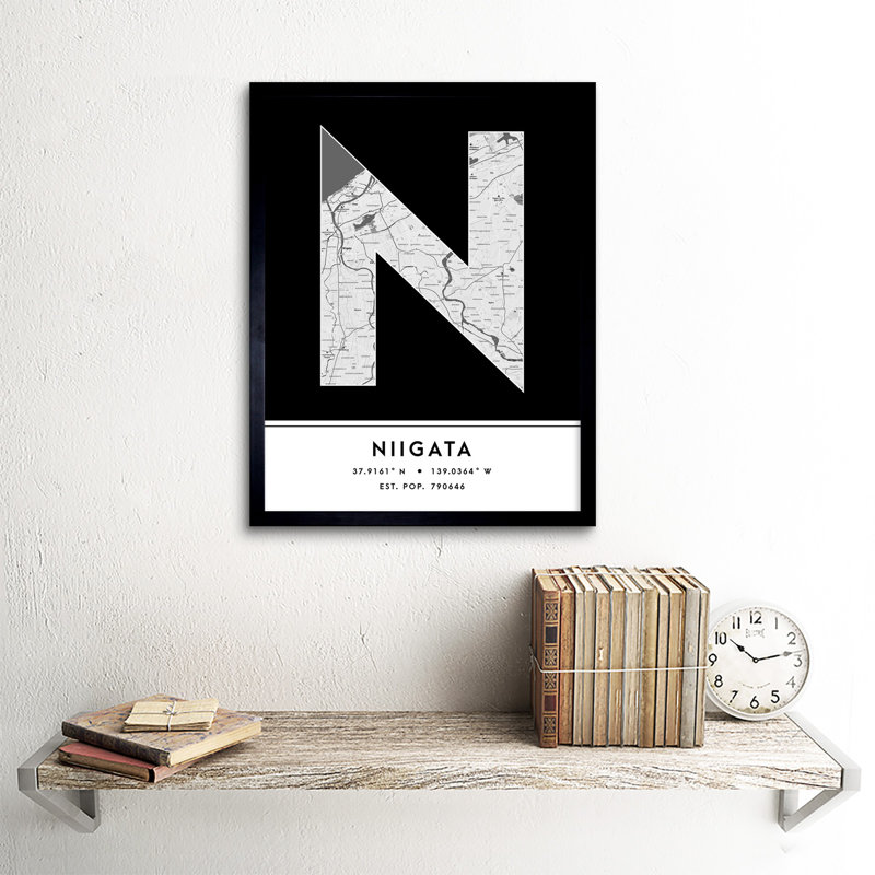 Niigata Japan City Map Black And White - Single Picture Frame Typography